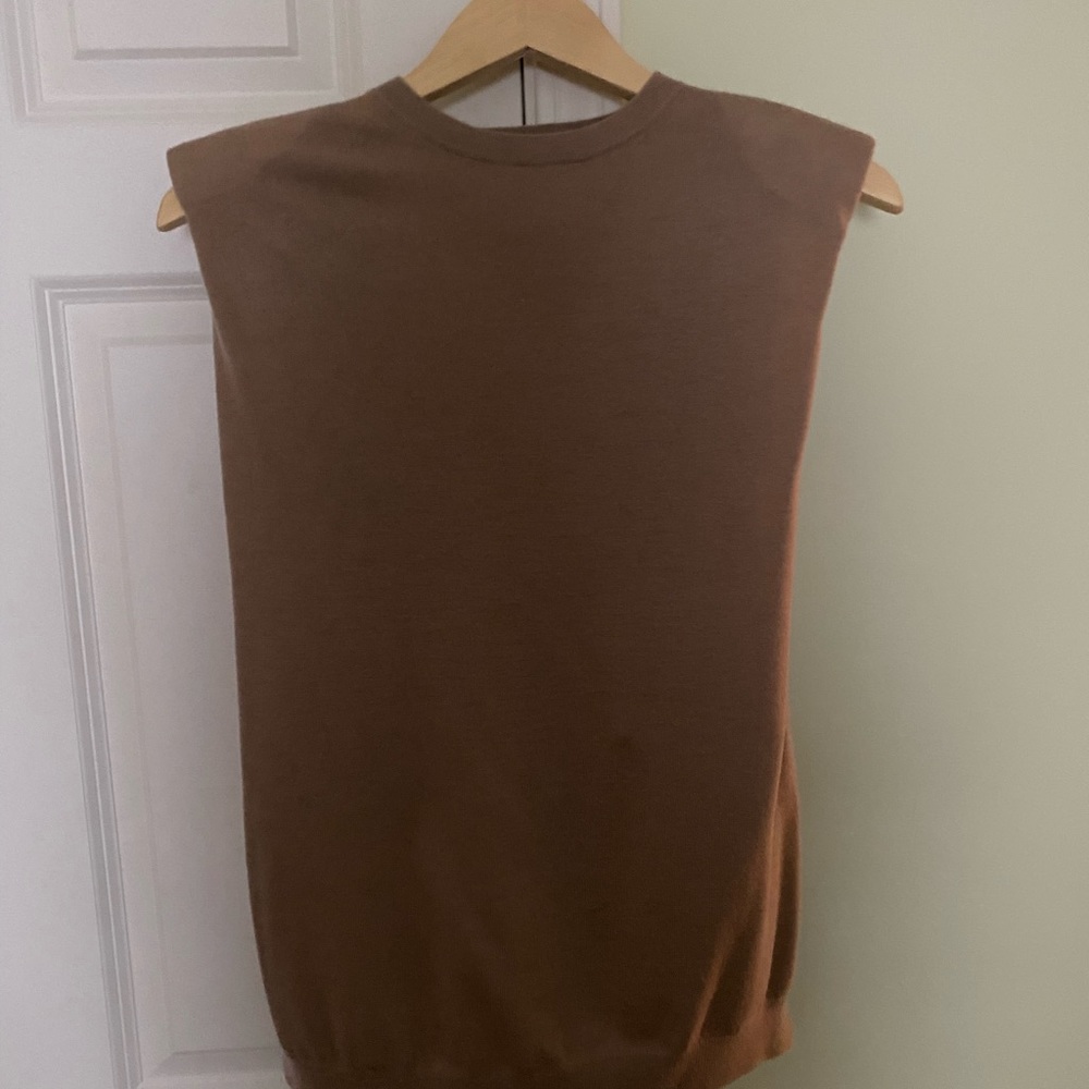 LouLou Studio wool sleeveless sweater with shoulder pads.